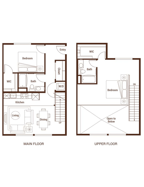 2 Bedroom 2 Bath Floor Plan at Six Oaks, Bothell, 98011